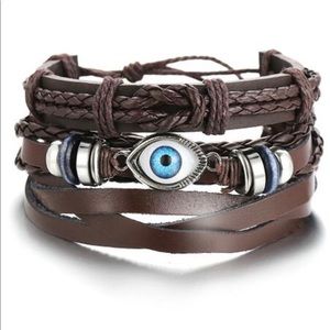 NEW EYE BRAIDED LEATHER BRACELET SET